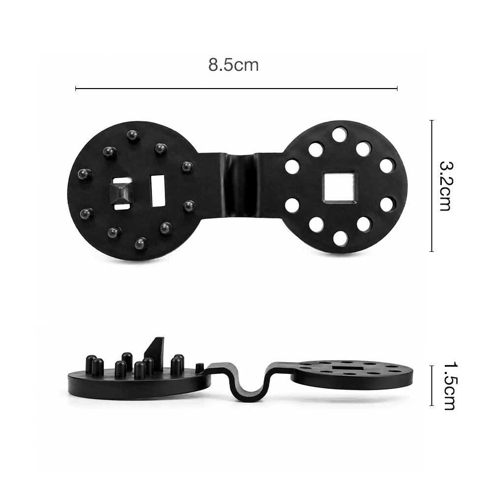 Open black shade net clip measuring 8.5 cm long, 3.2 cm wide and 1.5 cm high.