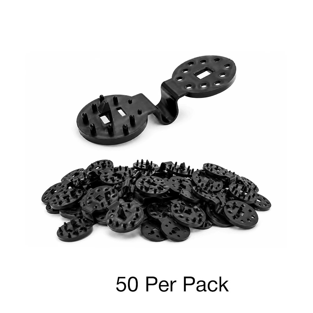 Pack of 50 black reusable shade net clips displayed on a white background.